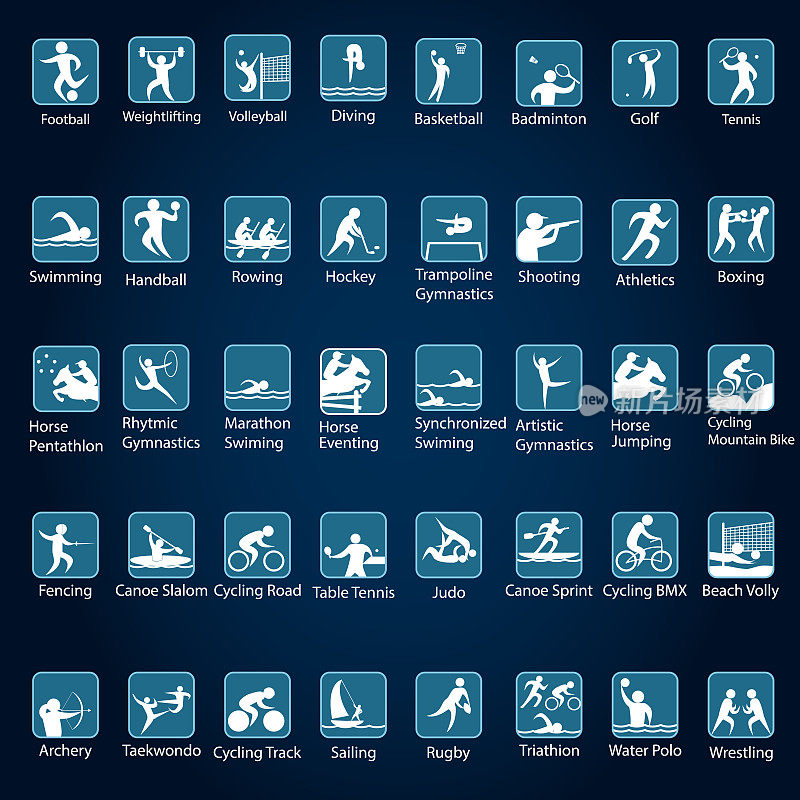 Olympic sports vector icons. . Sport disciplines vector icons and illustrations.